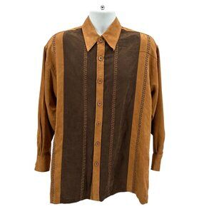 Vintage Alberto Celini Mens Medium Shirt Leather Suede Tan Western Button